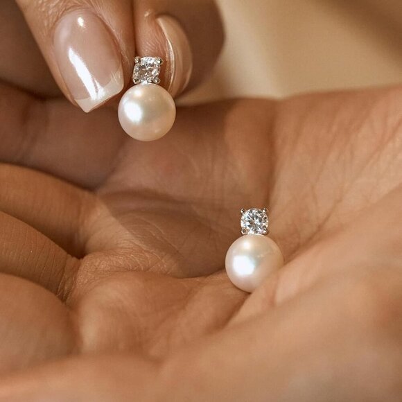 Pearl Earrings Women Dainty Gold Plated Sterling Silver Drop Bridal Jewelry - Picture 5 of 8